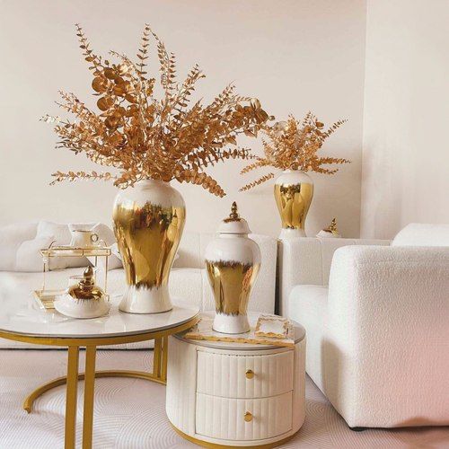 Golden & White Ceramic Jar