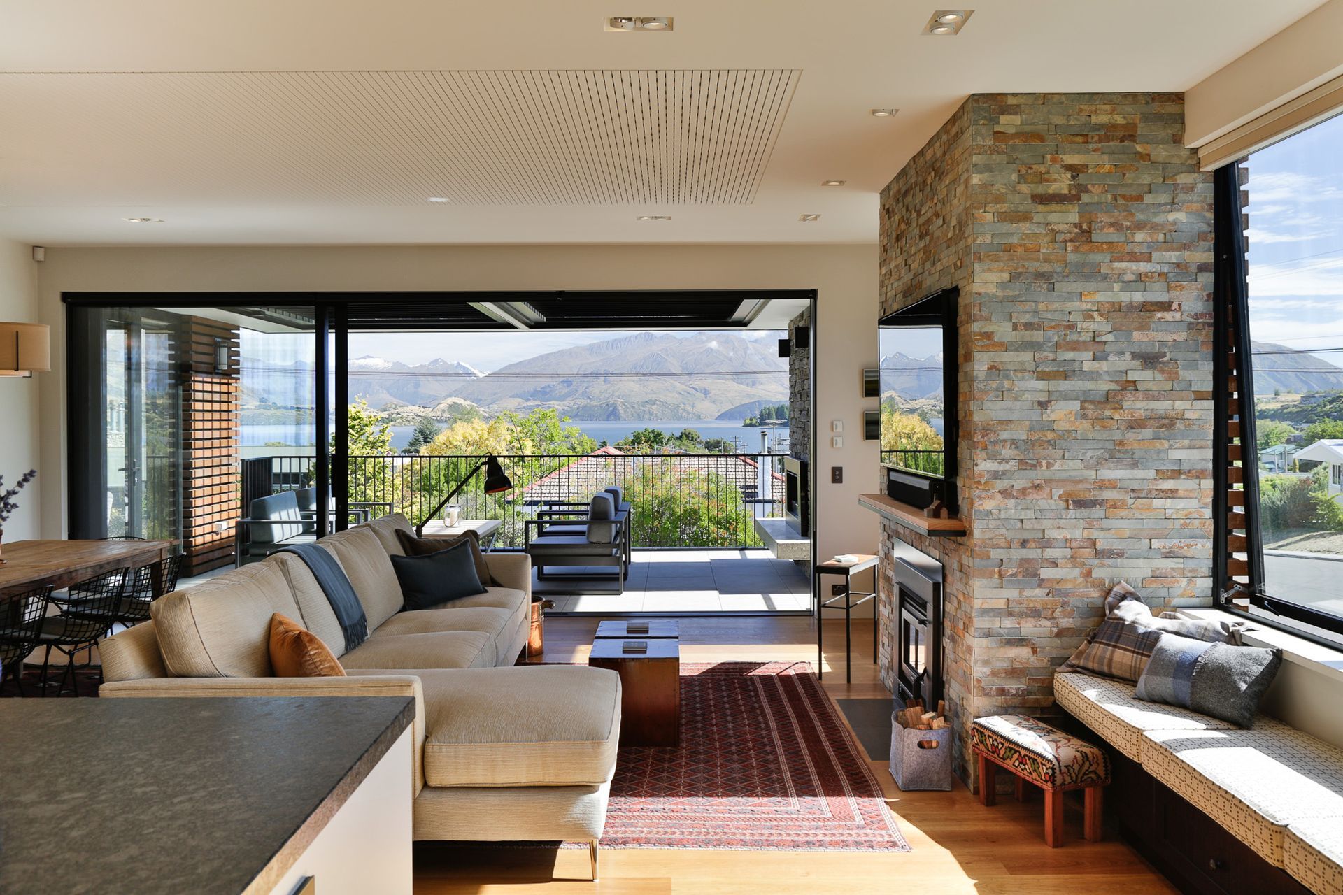 Inside the interior palette has been kept light and bright with further nods to the Otago region in the form of the fireplace cladding.