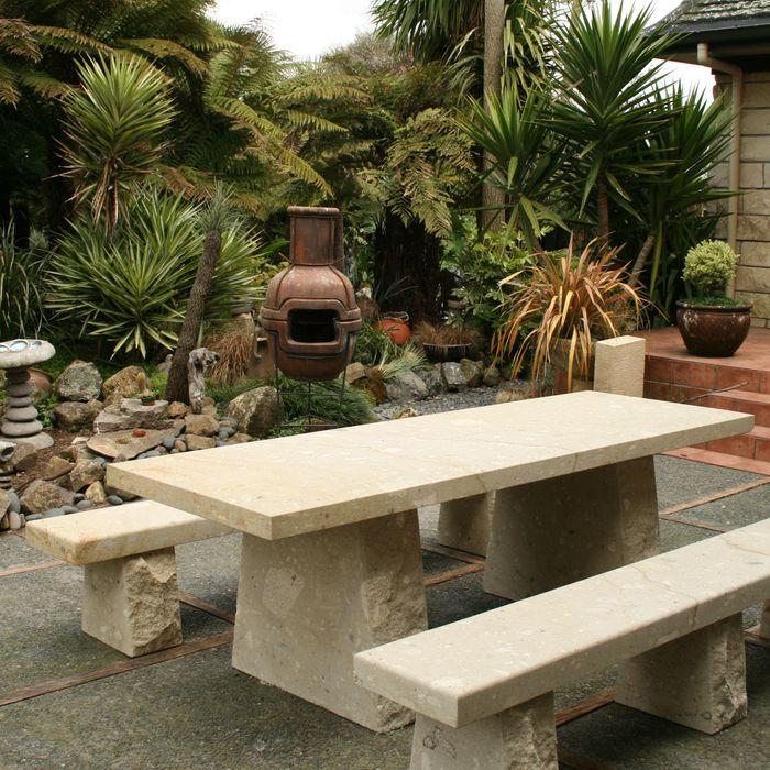 Natural Stone Custom Outdoor Table and Bench Set