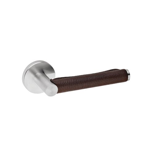 Skin Brown Natural Leather Lever Handle On Standard Rose Stainless Steel