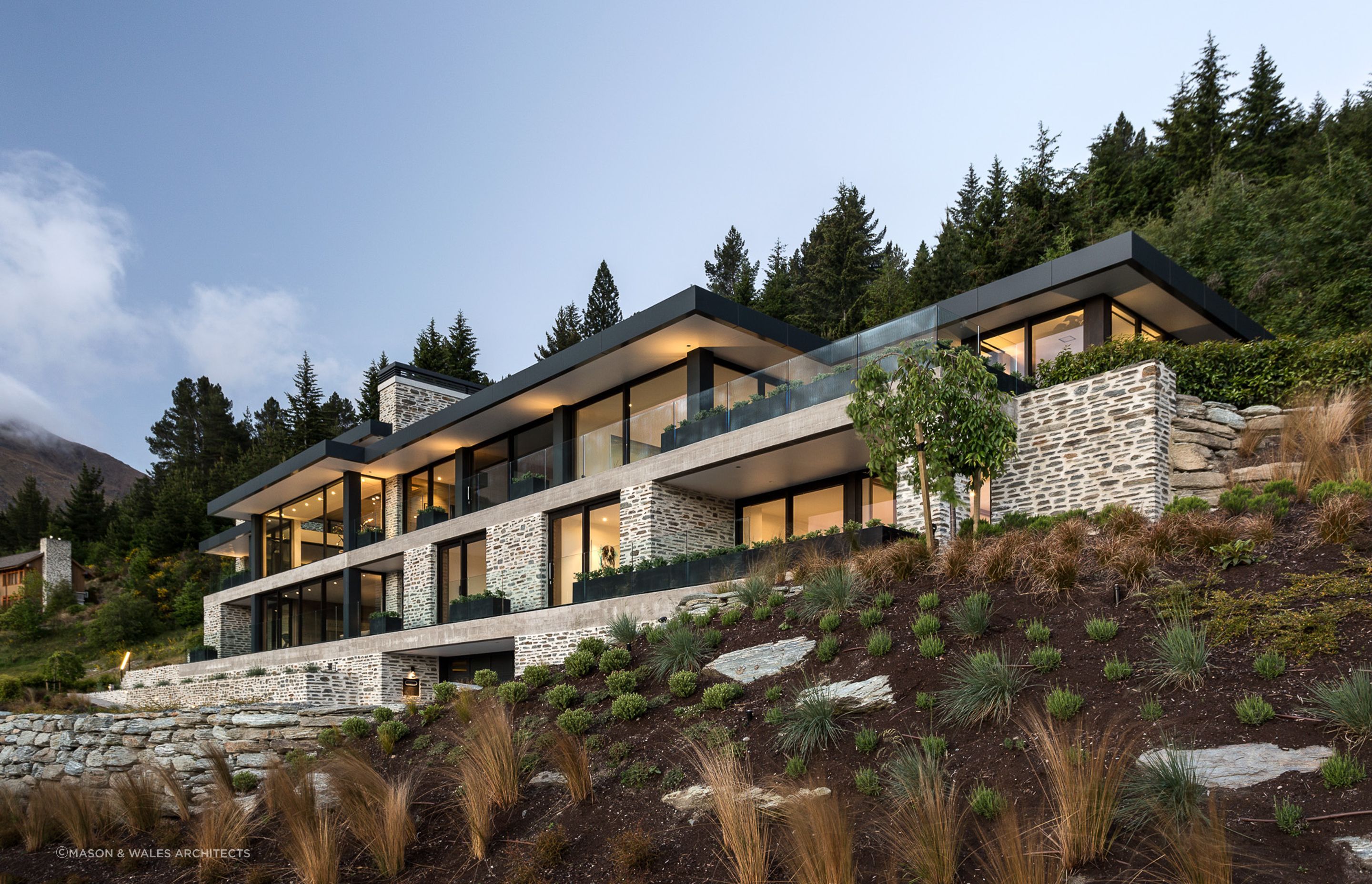 A sophisticated use of elegant concrete, stone and black steel graces the exterior of Stelvio, The Peak by Mason &amp; Wales Architects. | Photography: Jamie Cobel