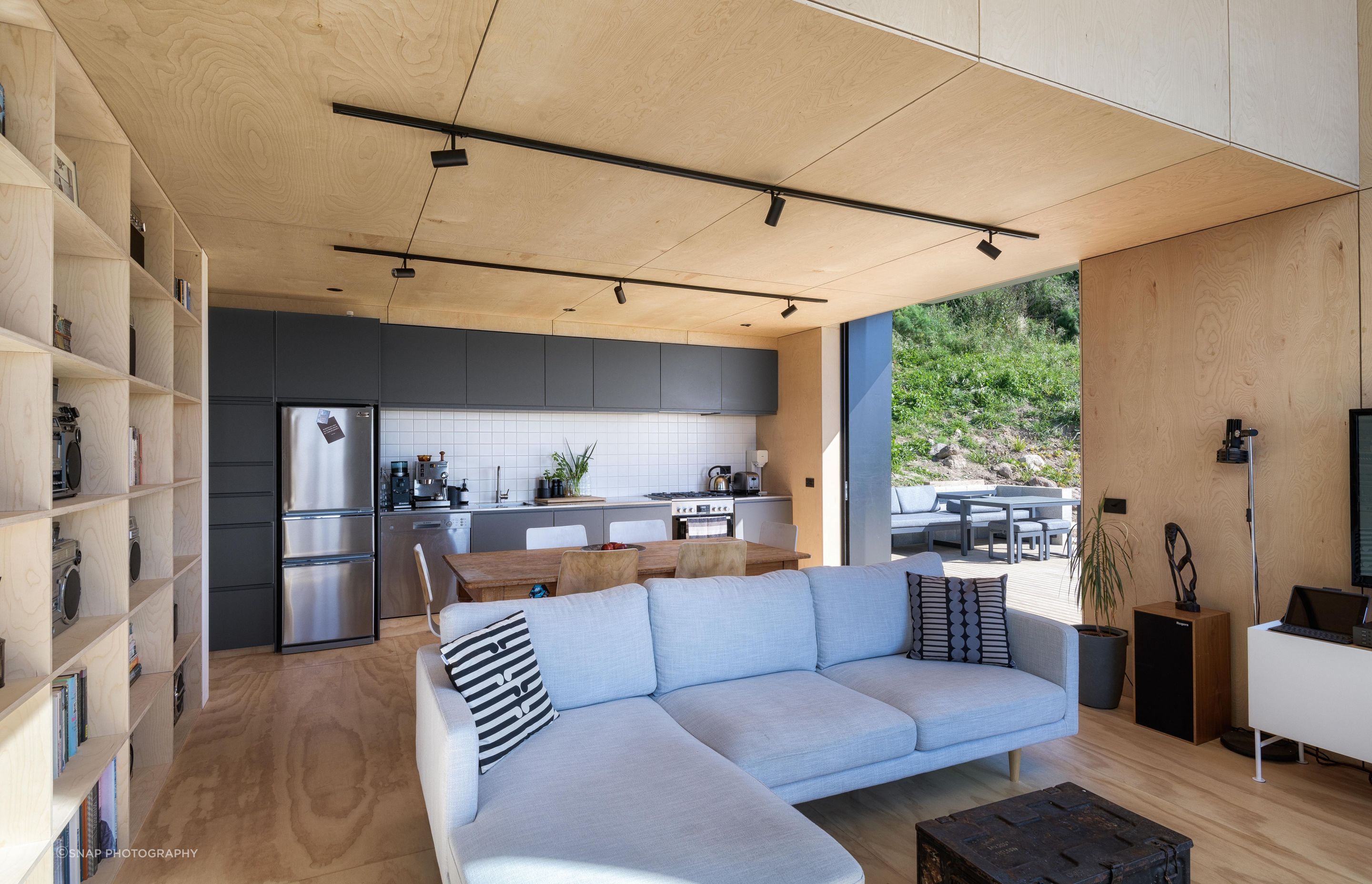 The kitchen fits perfectly into the small footprint of the home