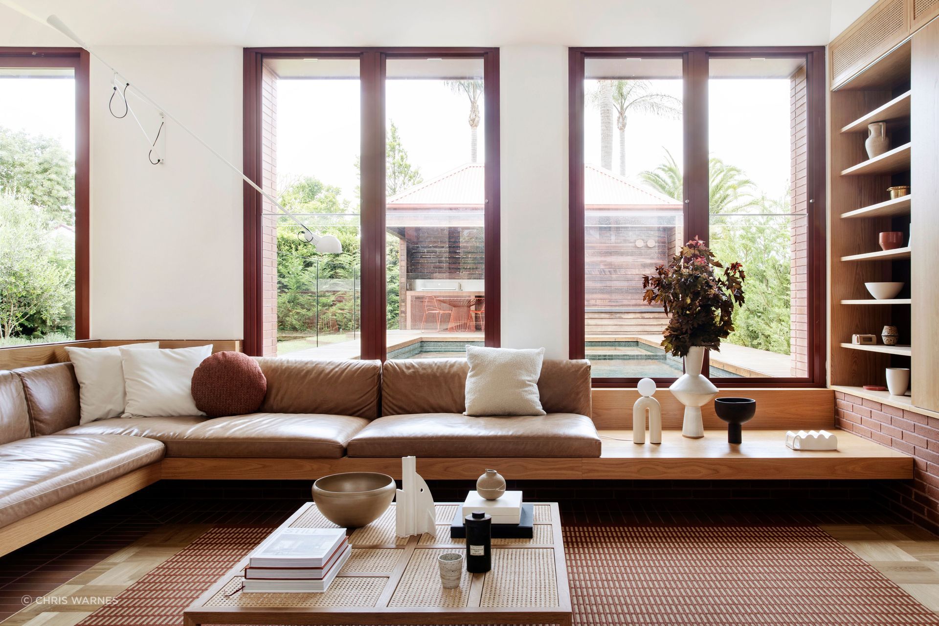 The sunken banquette lounge offers a space to connect.