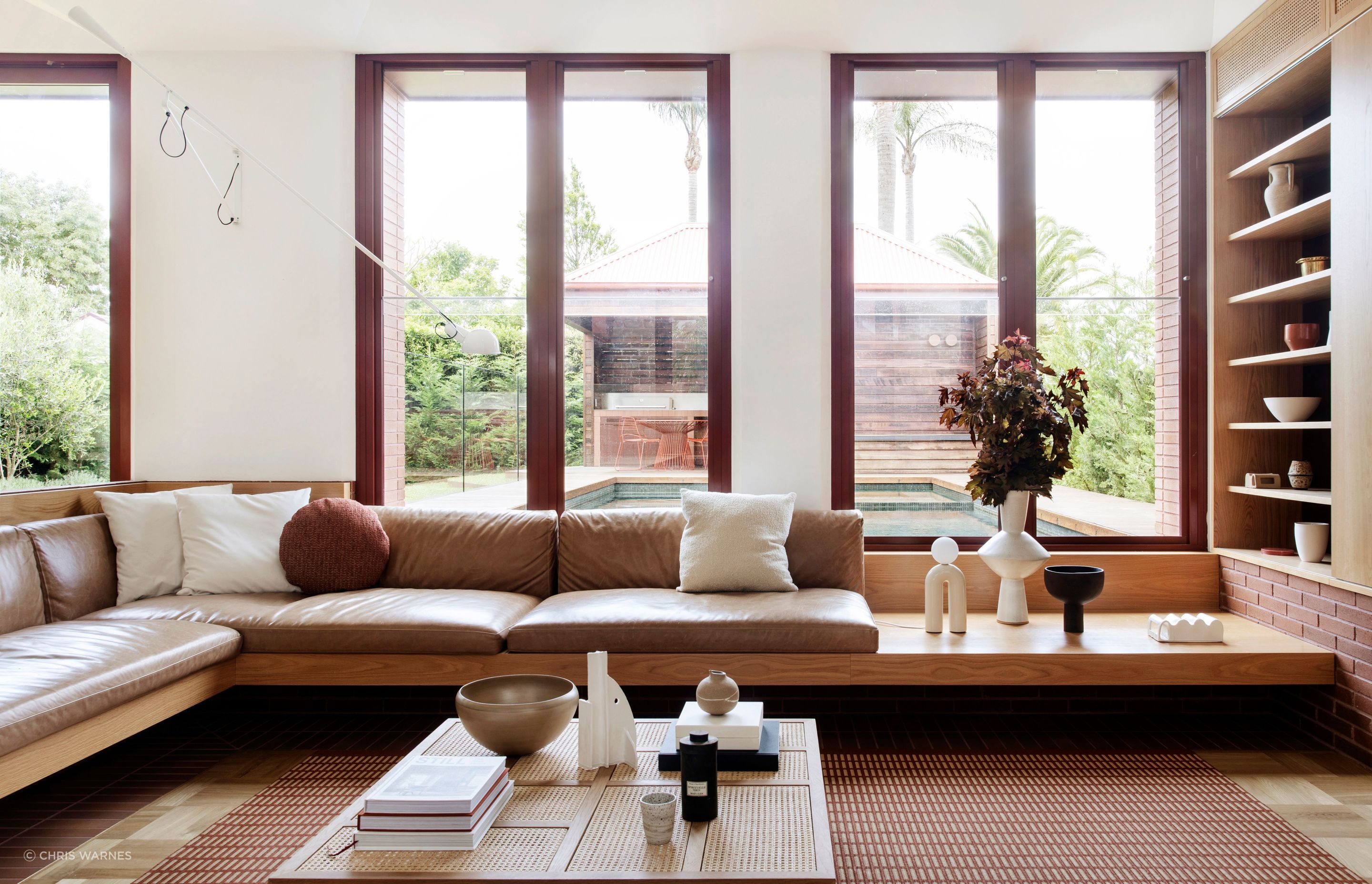 The sunken banquette lounge offers a space to connect.
