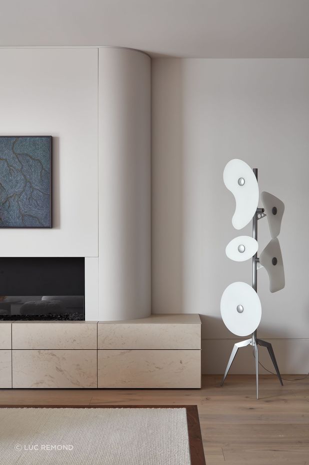 Curved forms soften the rooms.