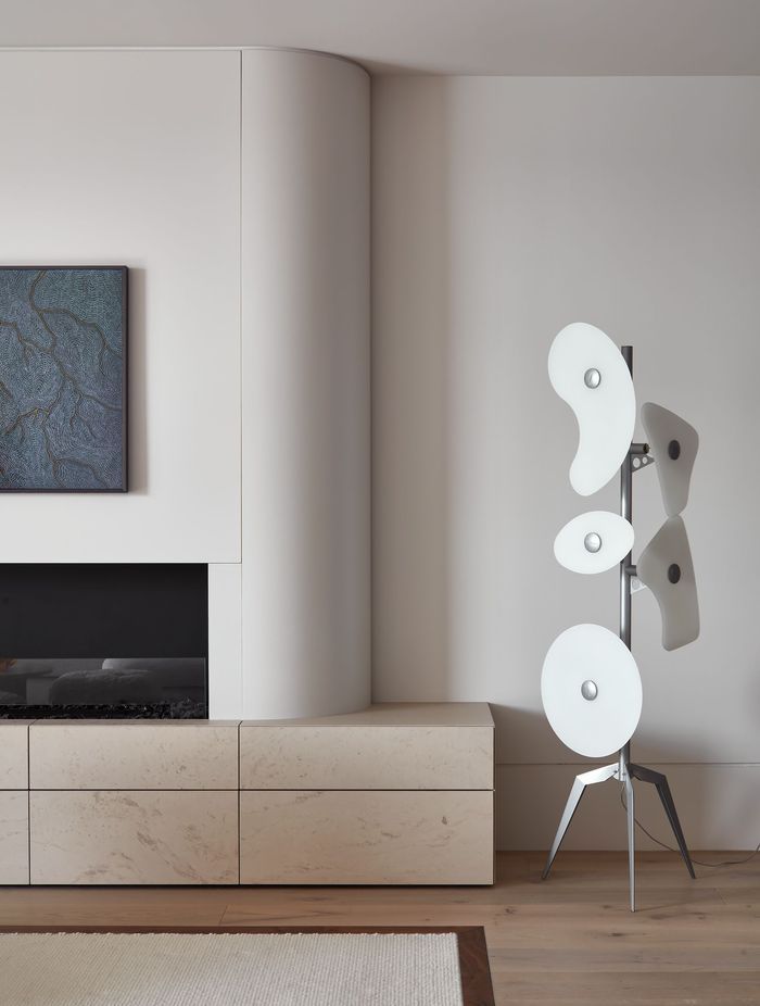 Curved forms soften the rooms.