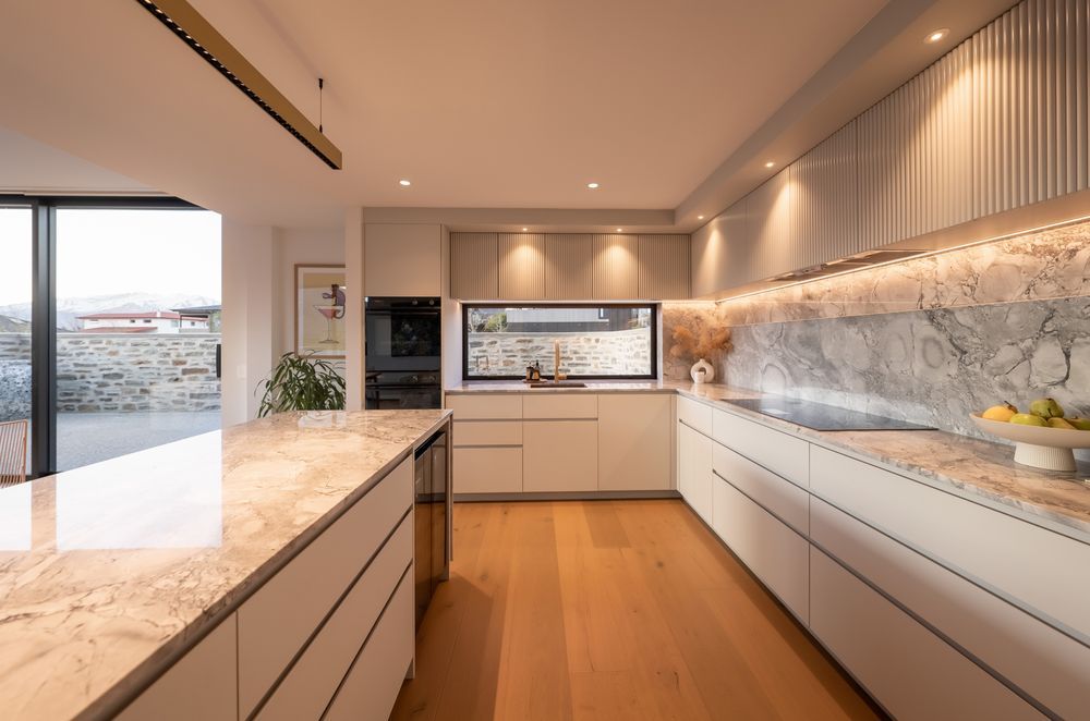 Luxurious travertine features in the new kitchen