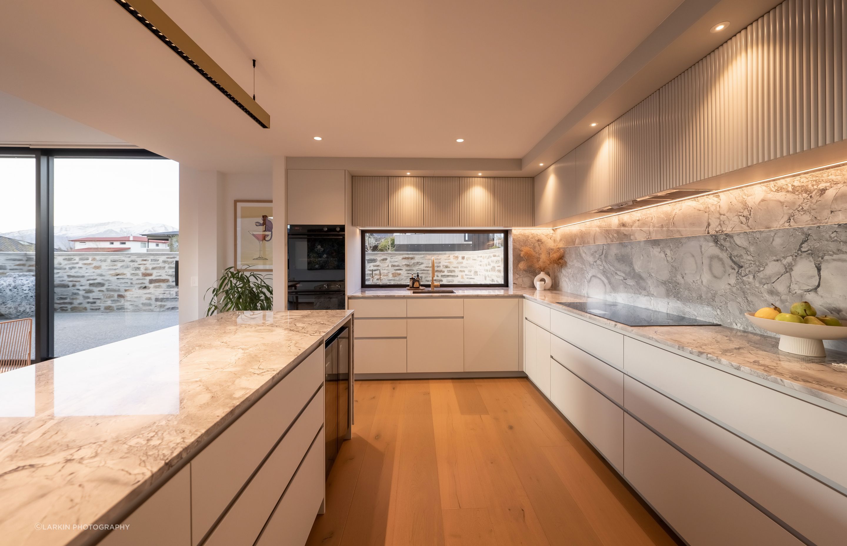 Luxurious travertine features in the new kitchen