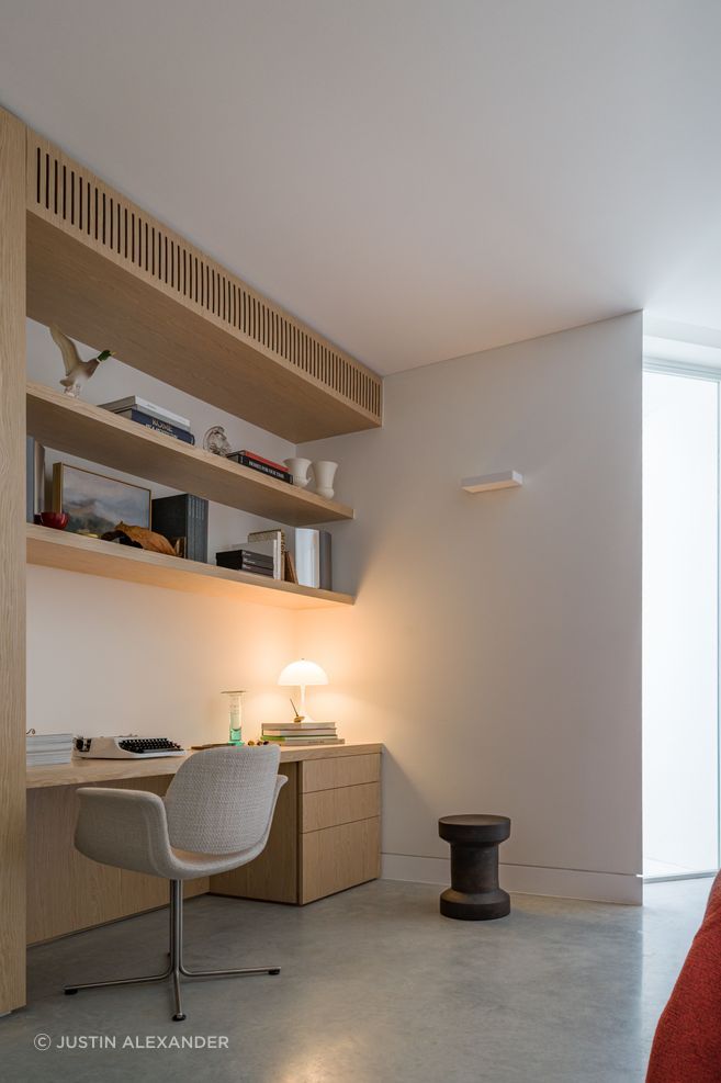 Built in cabinetry keeps memories and treasures within reach.