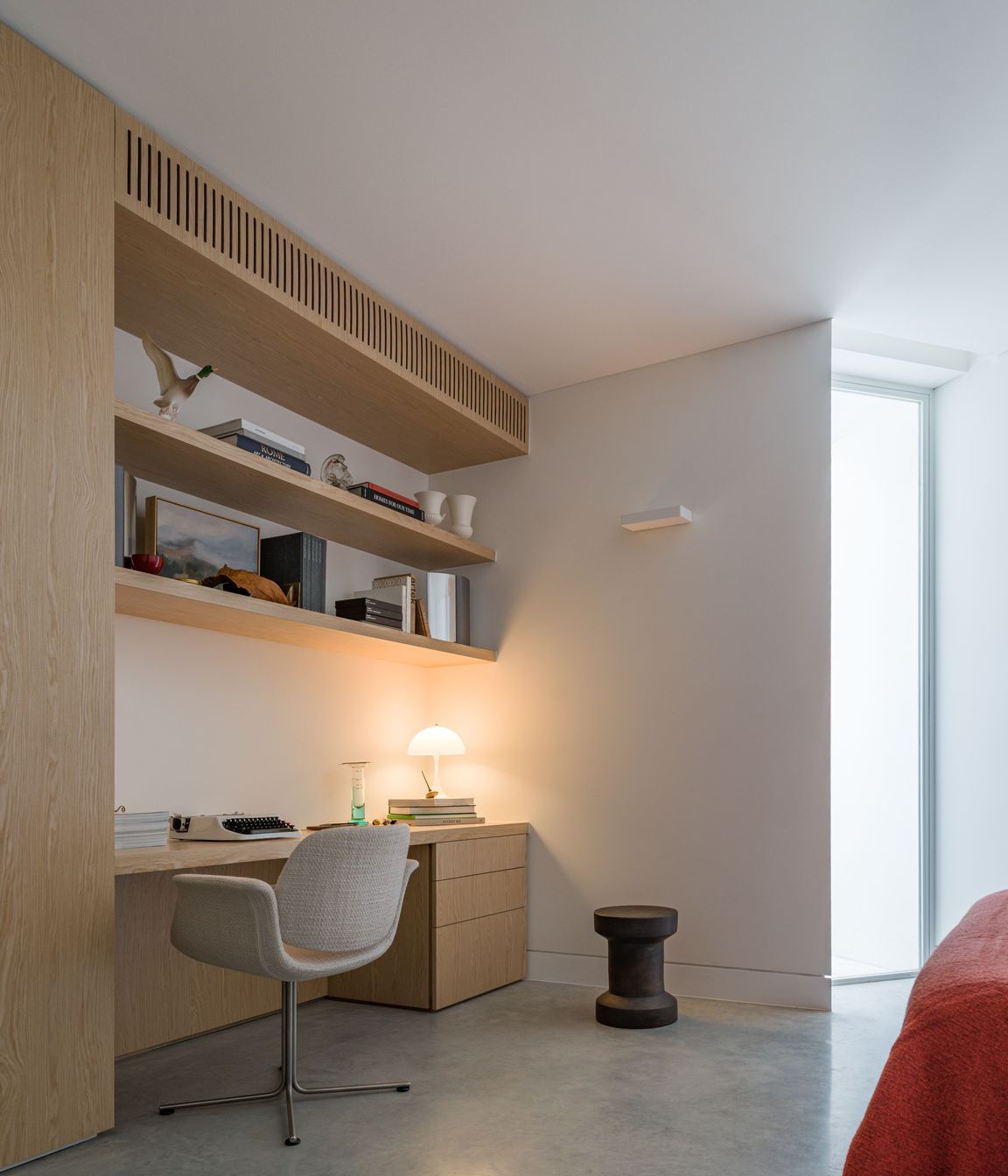 Built in cabinetry keeps memories and treasures within reach.