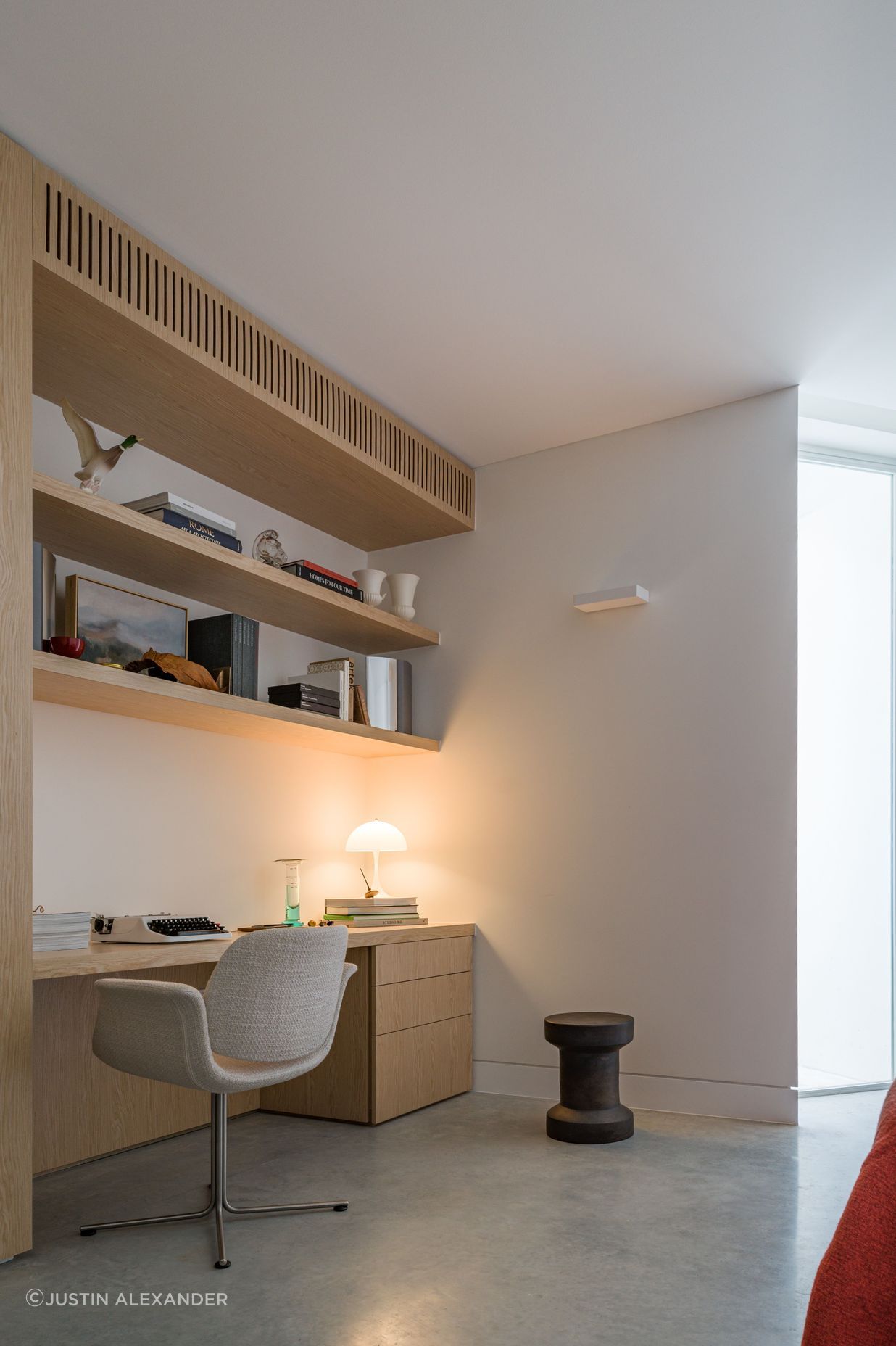 Built in cabinetry keeps memories and treasures within reach.