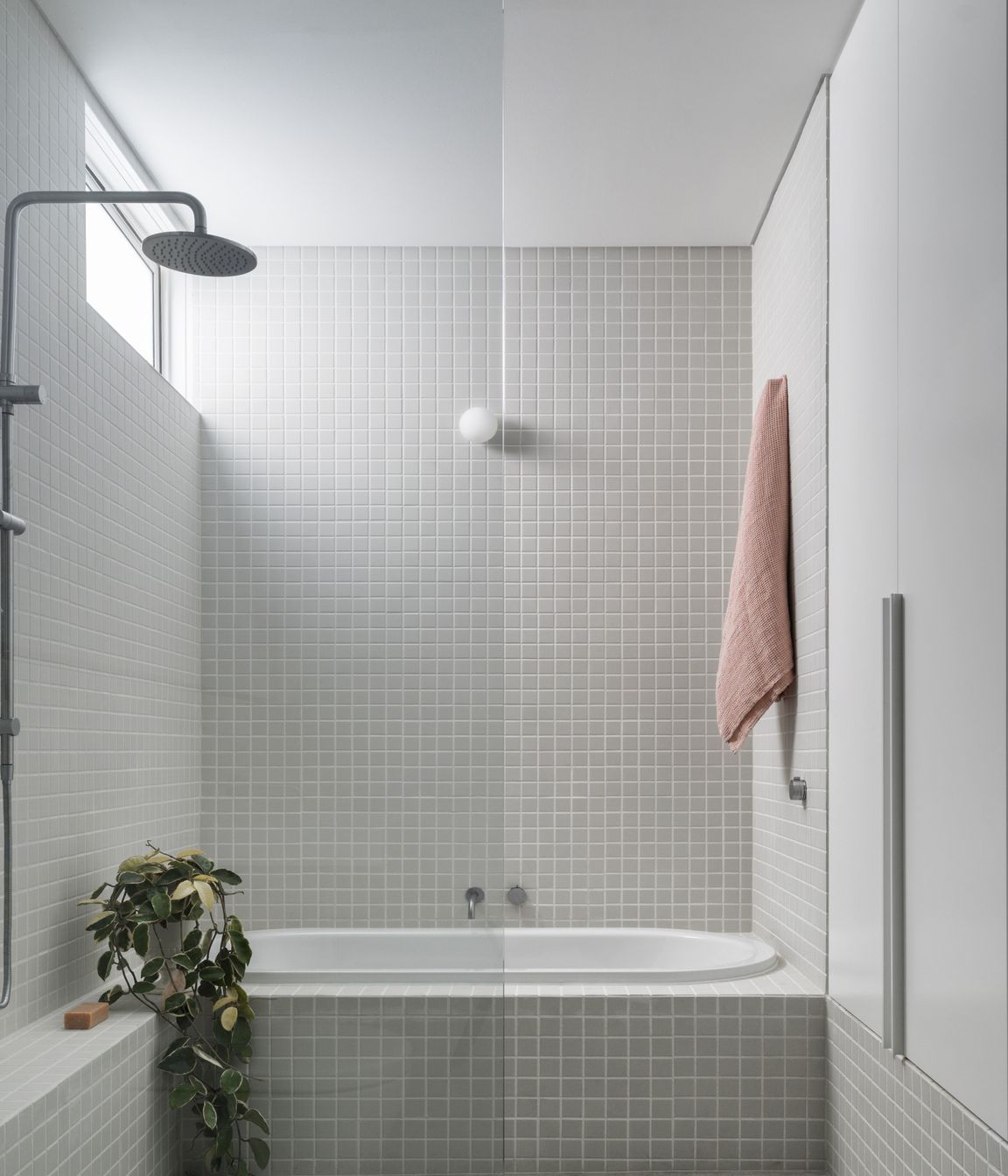 Muted tones within the bathroom.