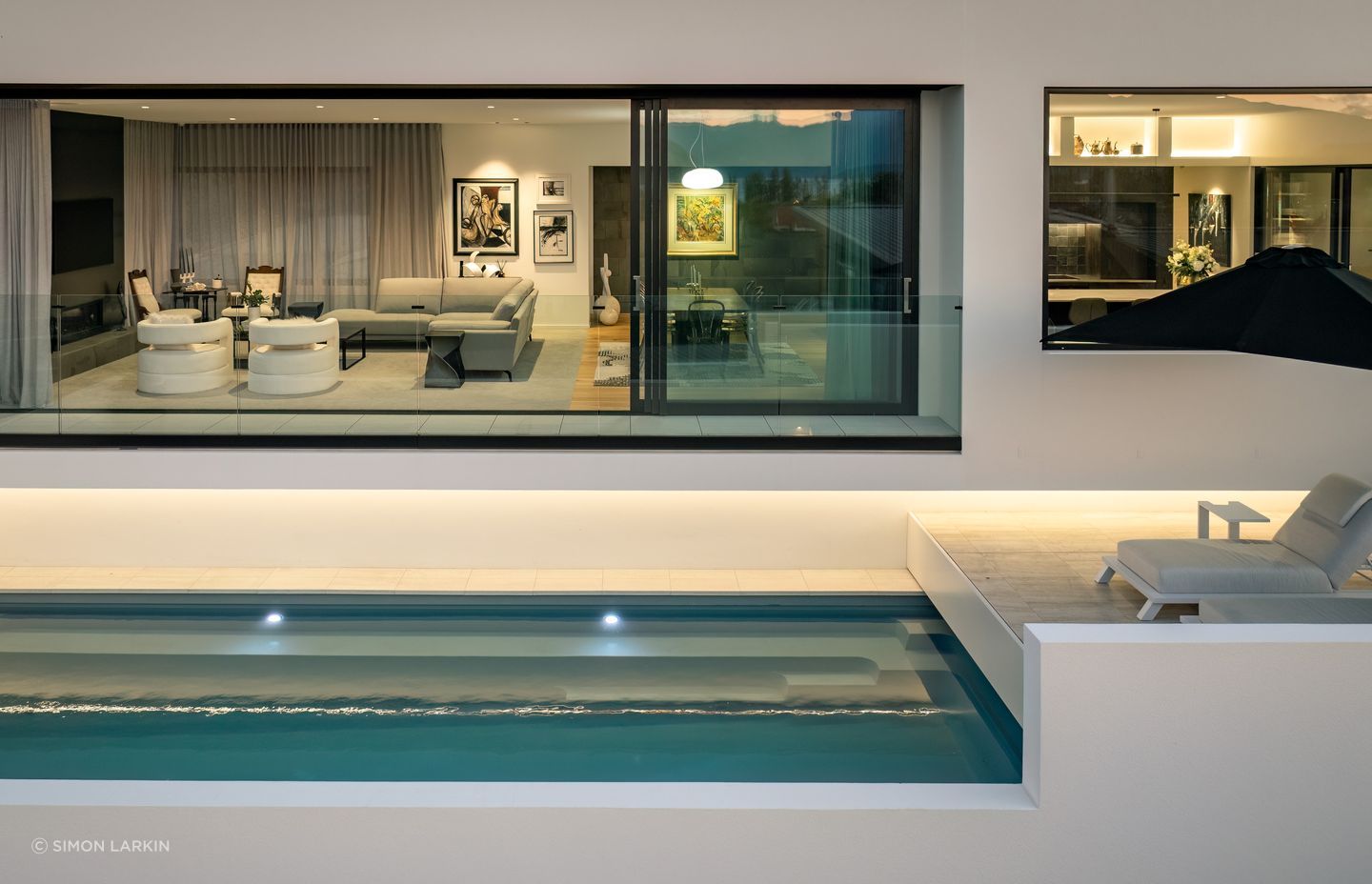 A beautifully lit swimming pool