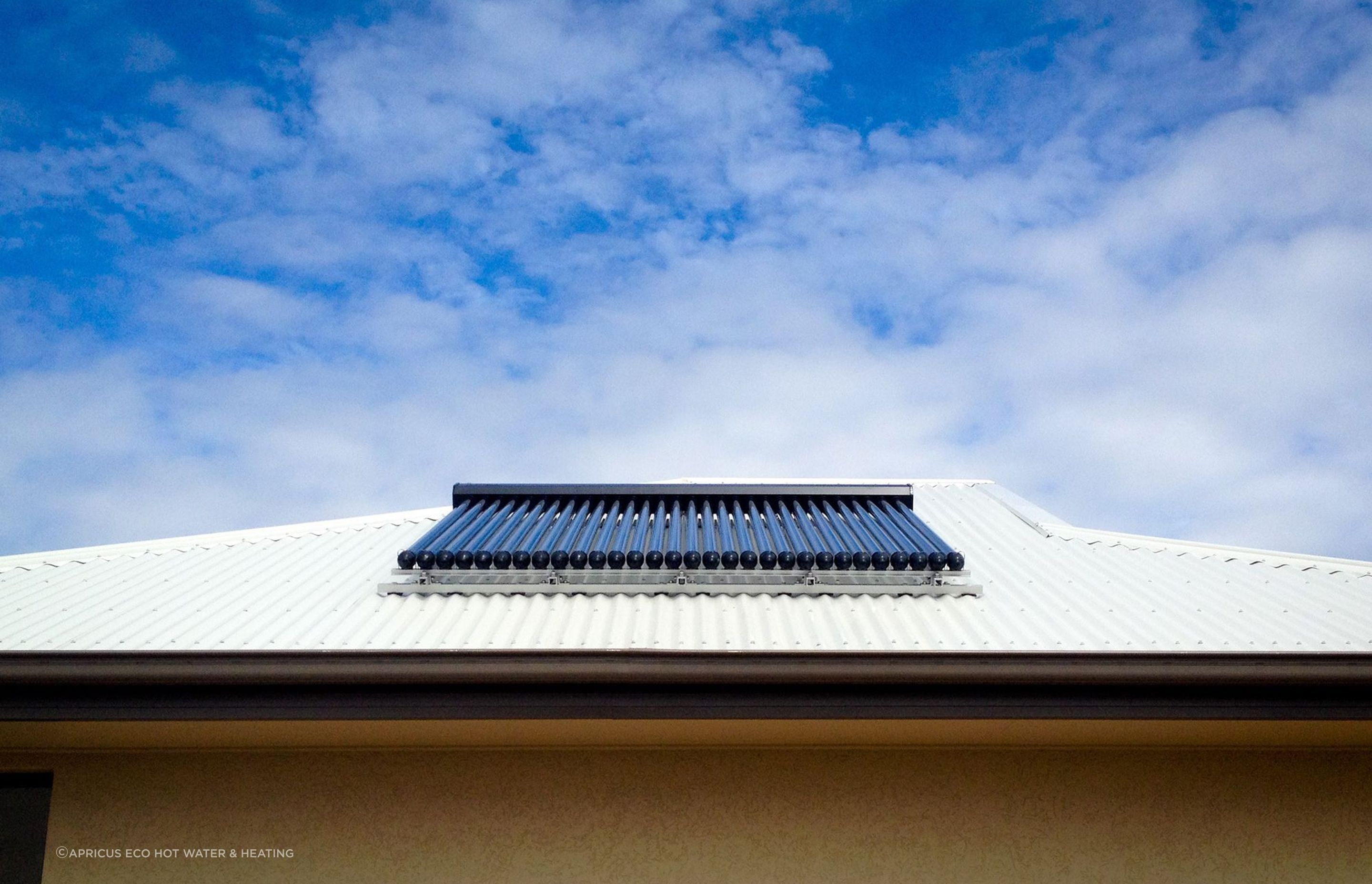 A solar water heating system, like this one from Apricus, can greatly reduce a home's electricity consumption.