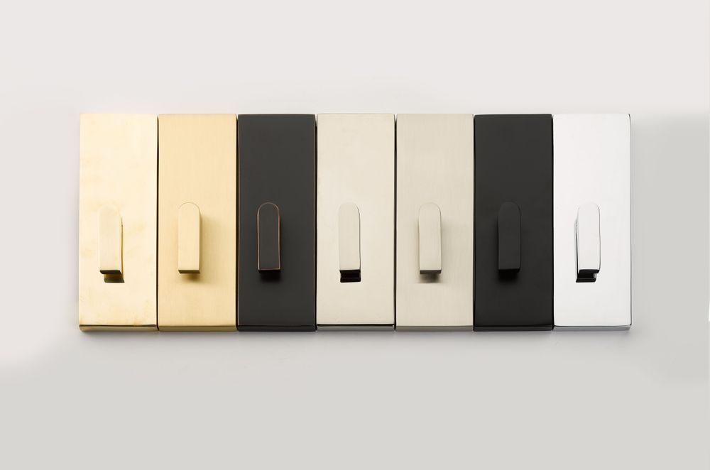 The barn door privacy lock is available in a range of finishes.