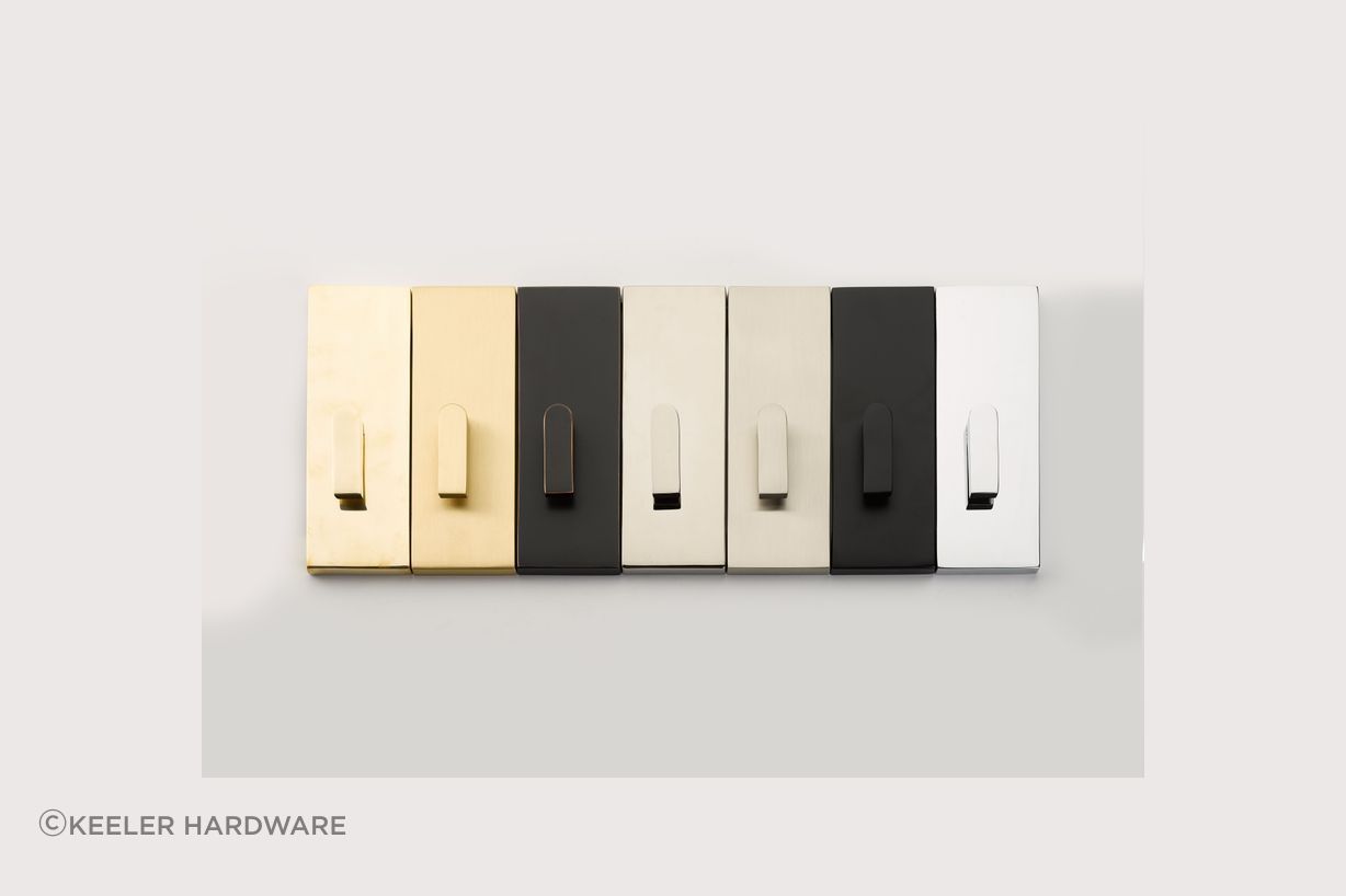 The barn door privacy lock is available in a range of finishes.