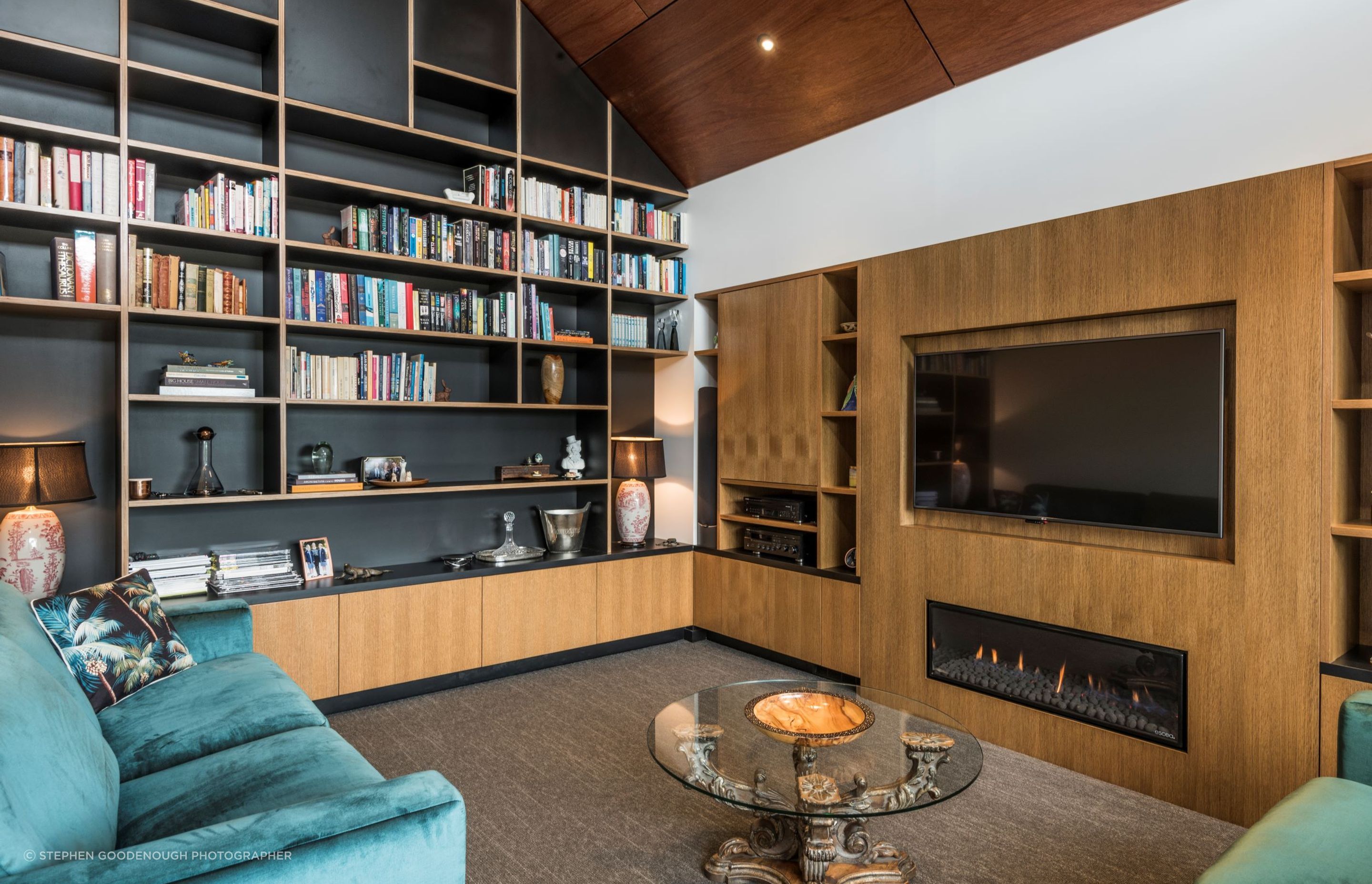 The floor-to-ceiling built in cabinetry of the library space is builder Mitch Frost's favourite spot in the house.