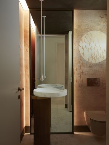Exquisite hand-painted mural in the powder room