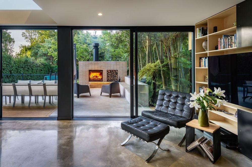 A skylight in the living area at Hawthorn Street House draws further sunlight deep into the interior of the home.