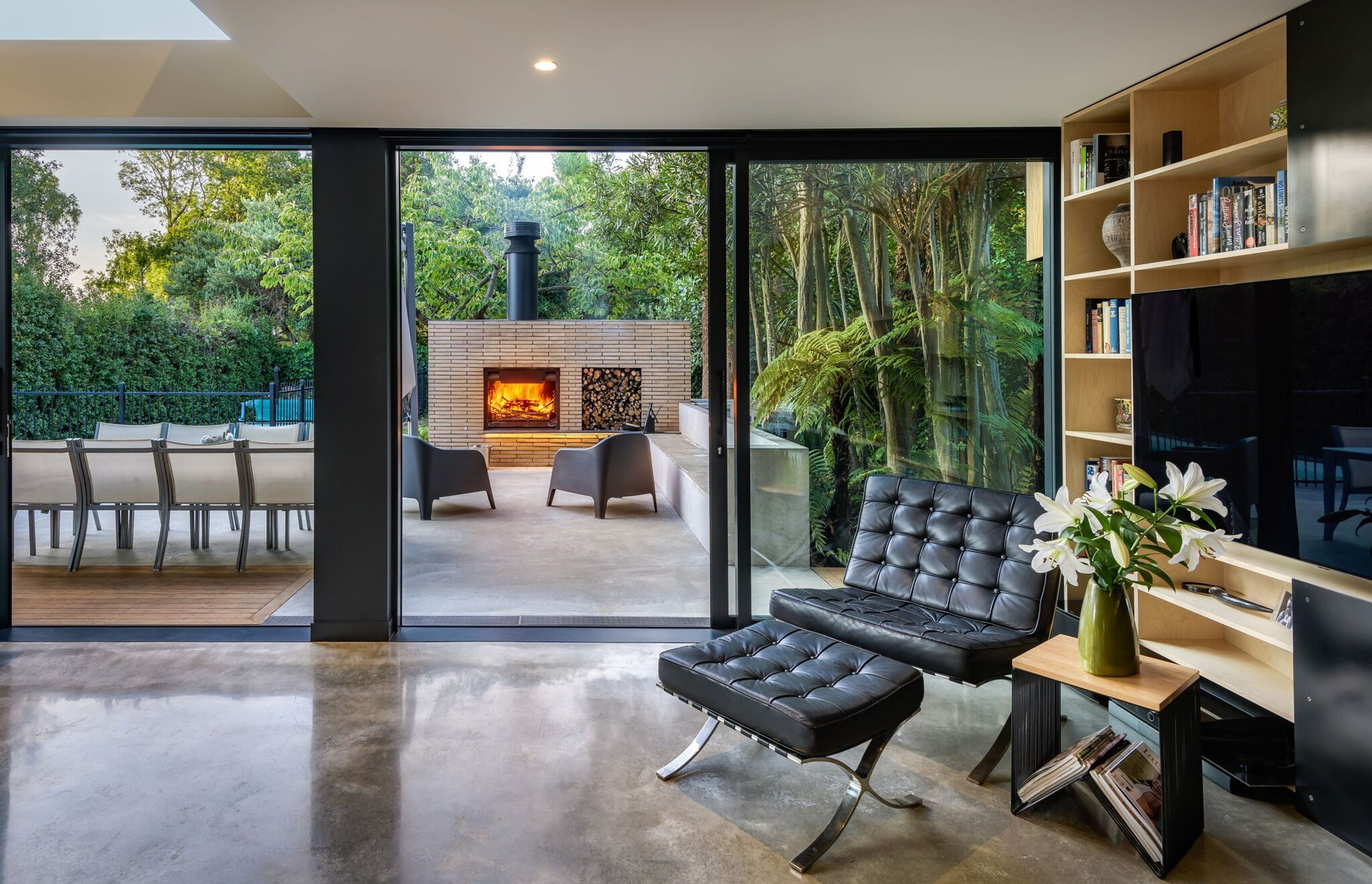 A skylight in the living area at Hawthorn Street House draws further sunlight deep into the interior of the home.