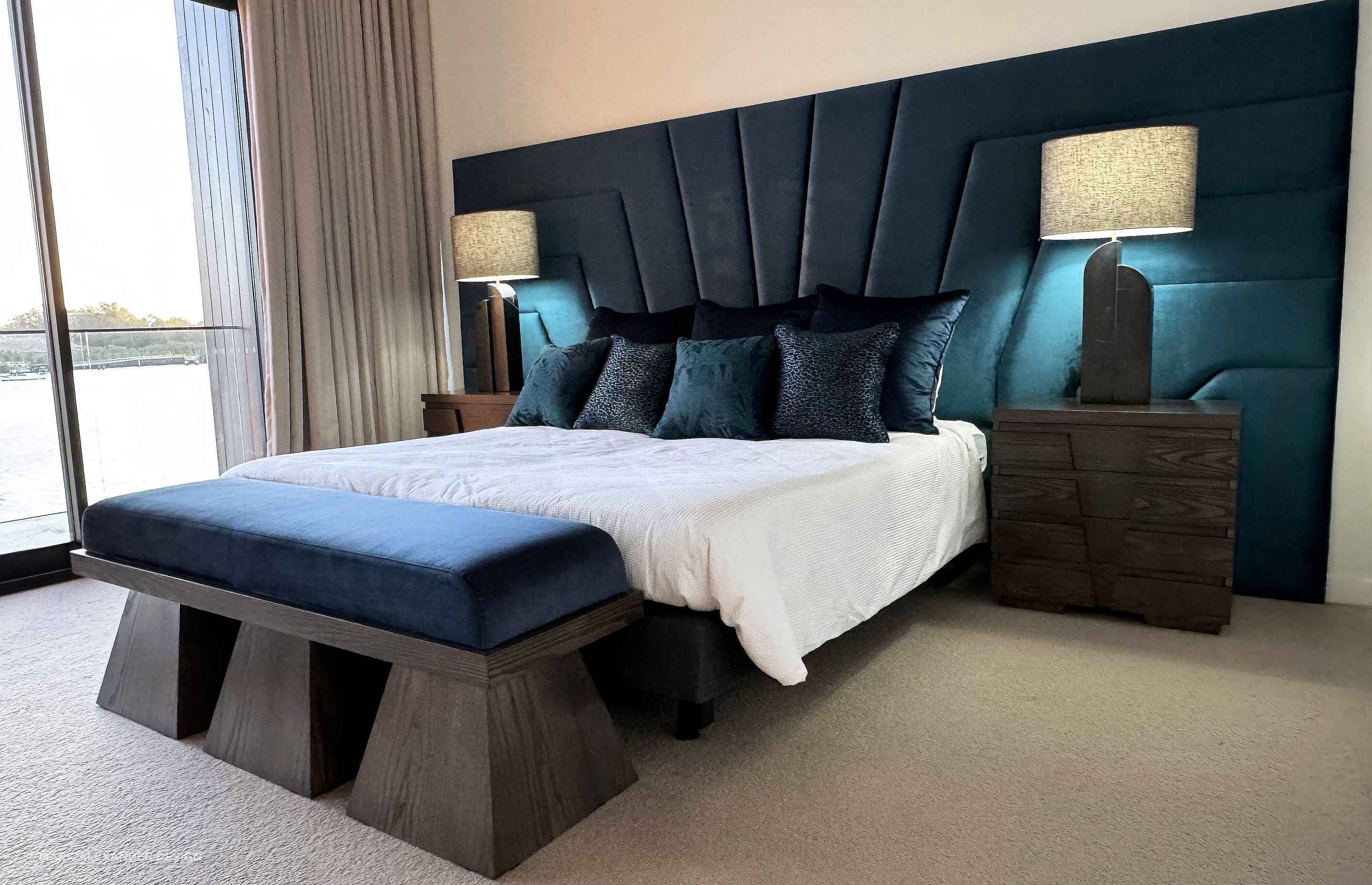 Mid Century Modern Panelled bed head by Mark Alexander Design.