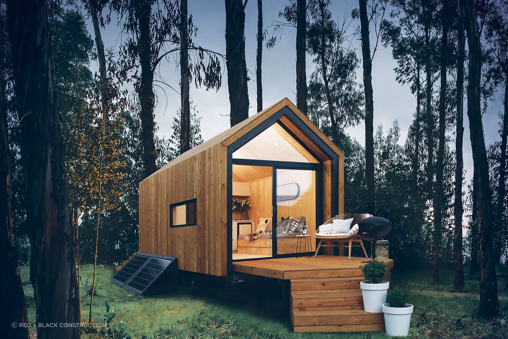 The Nook Tiny Home by Red + Black Construction with its exquisite cedar clad exterior