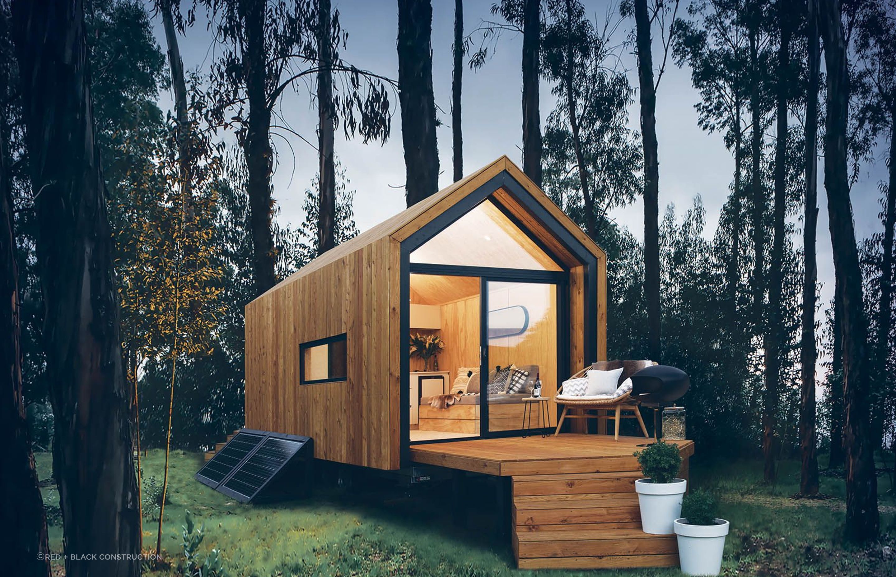 The Nook Tiny Home by Red + Black Construction with its exquisite cedar clad exterior