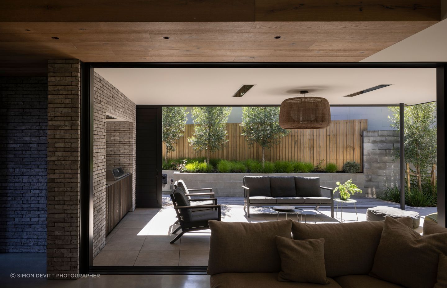 Exterior materials continue inside creating a relaxing atmosphere