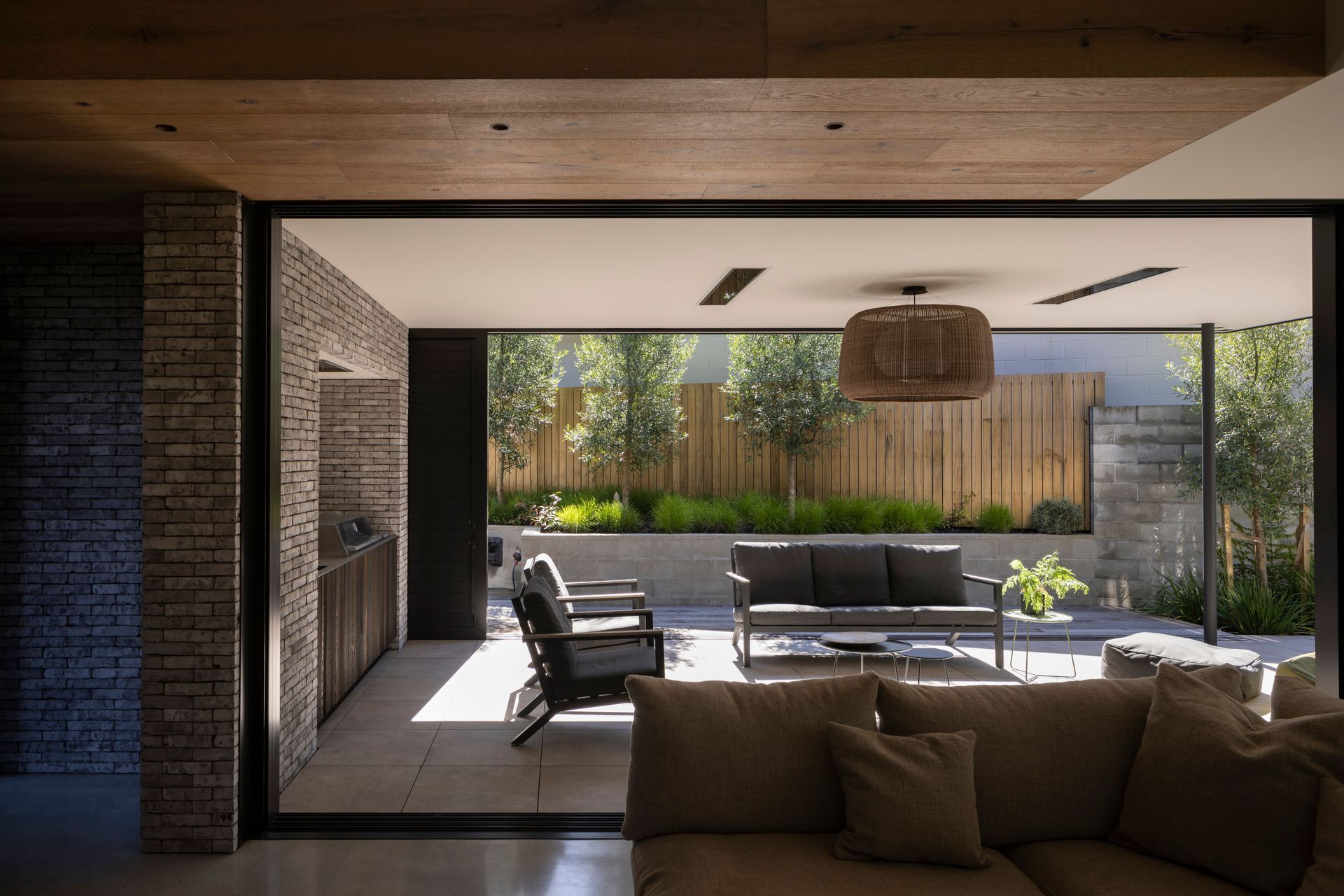 Exterior materials continue inside creating a relaxing atmosphere