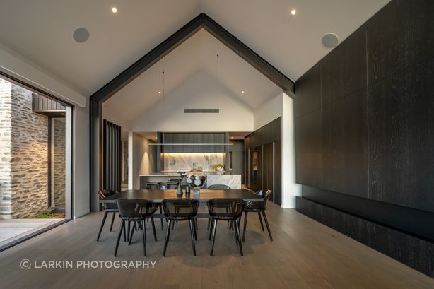 Gabled ceilings make the kitchen space expansive and inviting