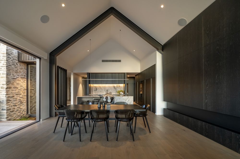 Gabled ceilings make the kitchen space expansive and inviting