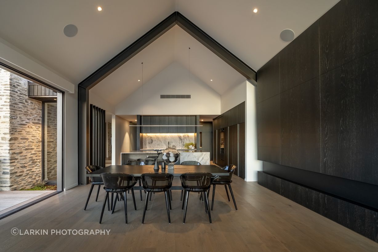 Gabled ceilings make the kitchen space expansive and inviting