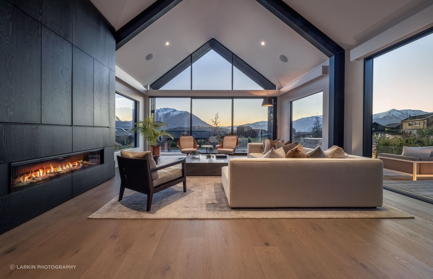 Views take in the snow capped peaks of the Remarkables