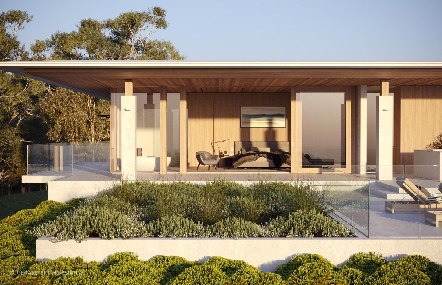 Concrete, timber and glass are the fundamental materials for The Nest.