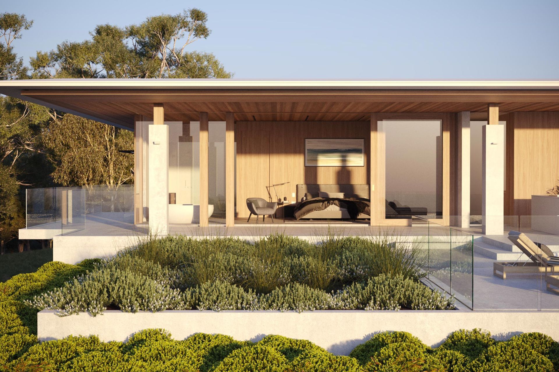 Concrete, timber and glass are the fundamental materials for The Nest.