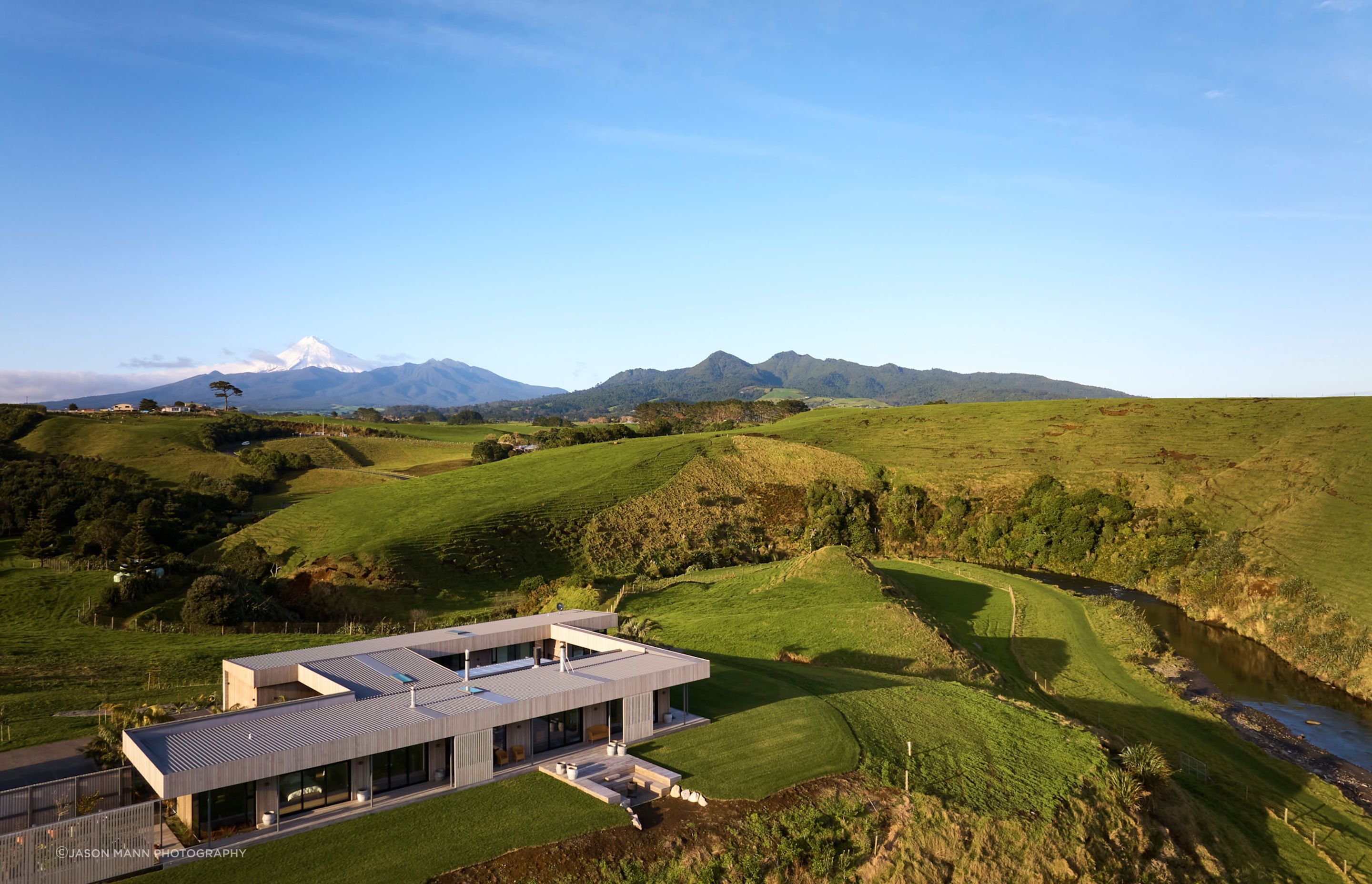 An aerial view reflects how lightly Tapuae sits within the landscape