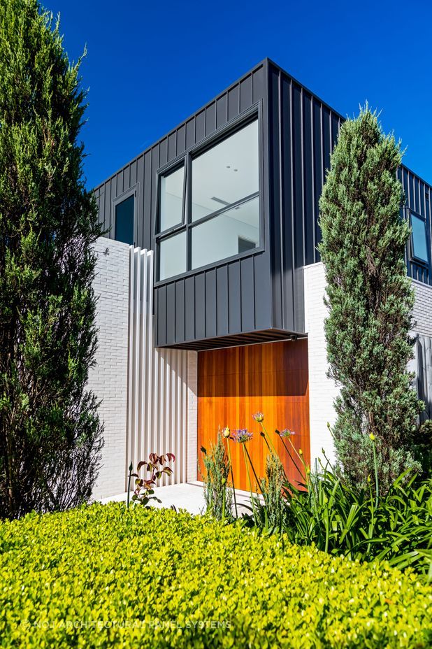 A playful combination of materials highlighting vertical lines