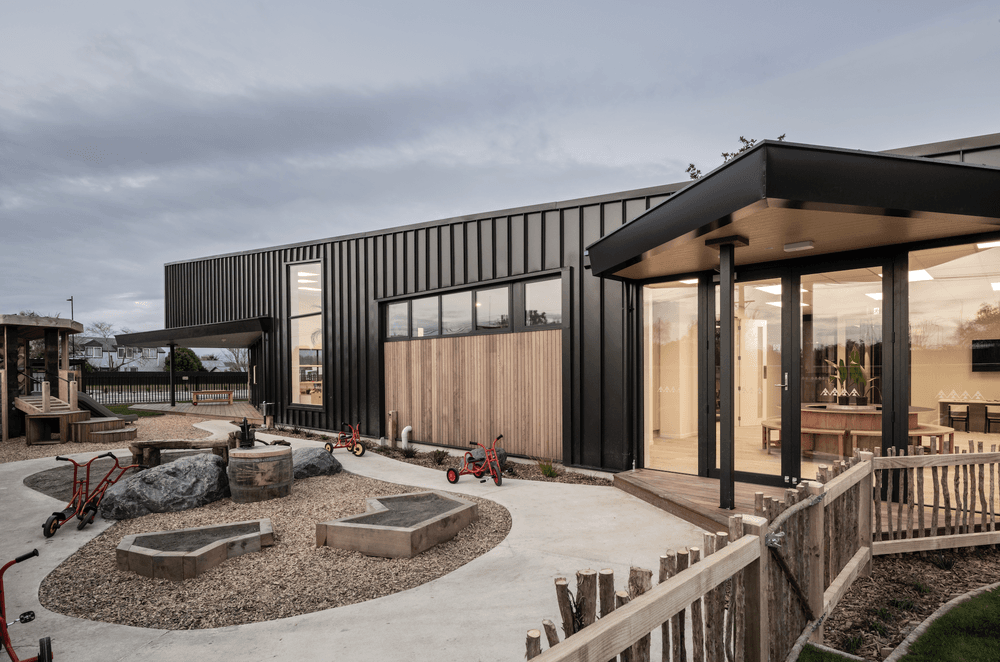 For most of Halswell’s exterior, metal cladding was the preferred material, being ideal in this context for its sleek, uniform appeal and low overall cost.