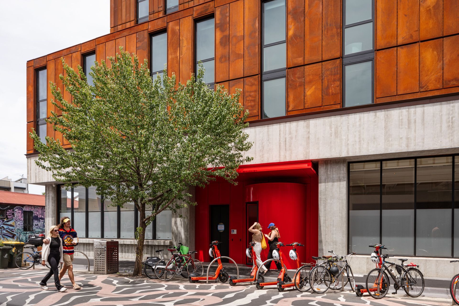 The Corten steel exterior is designed to deliberately build up a rust-coloured texture.