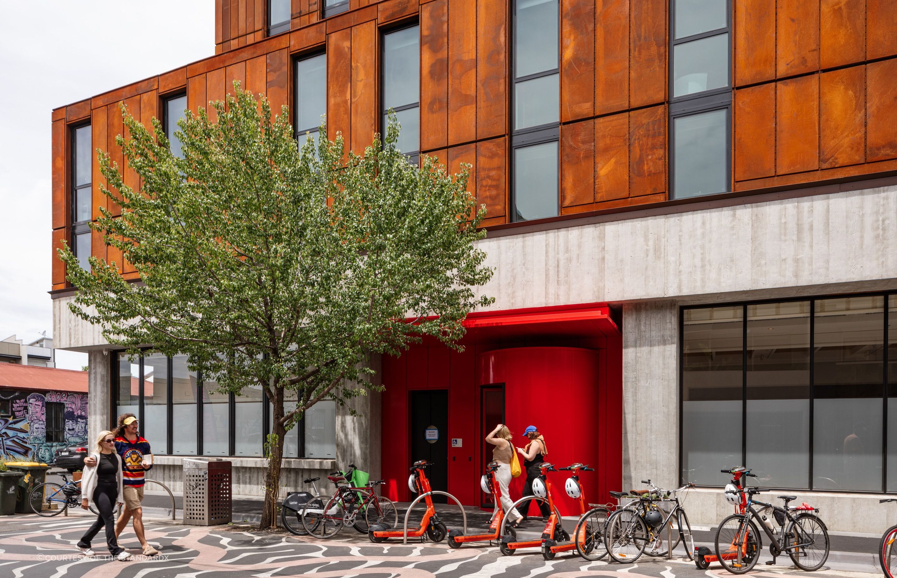 The Corten steel exterior is designed to deliberately build up a rust-coloured texture.