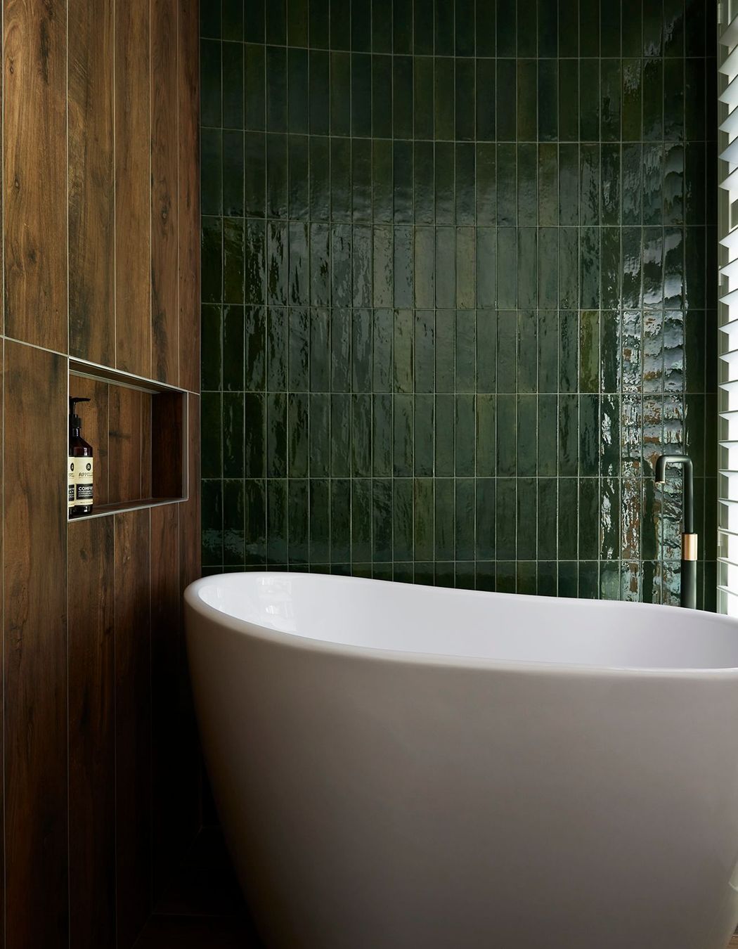 A jade colour scheme for this Japanese-inspired bathroom in Church Point.
