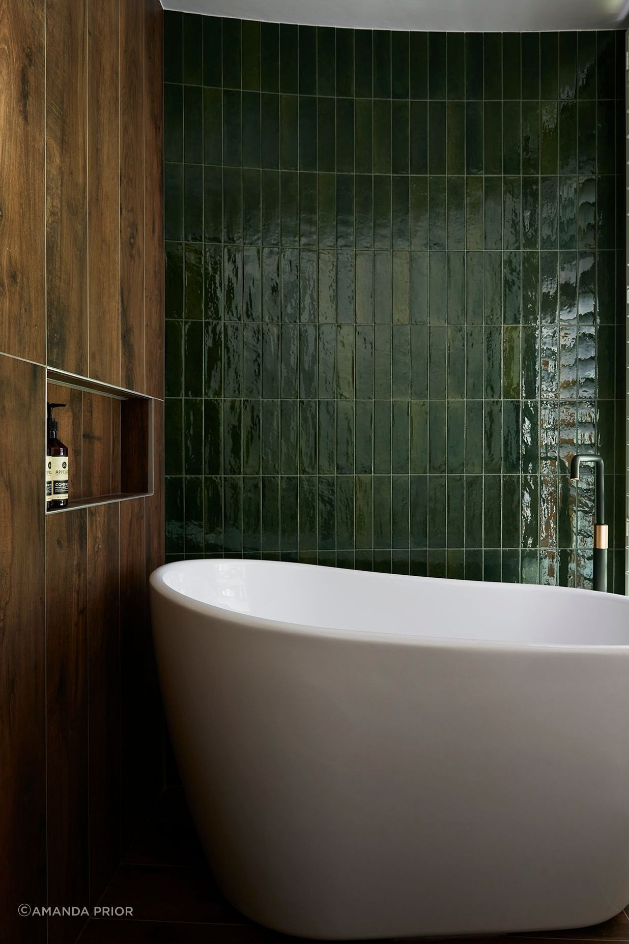 A jade colour scheme for this Japanese-inspired bathroom in Church Point.