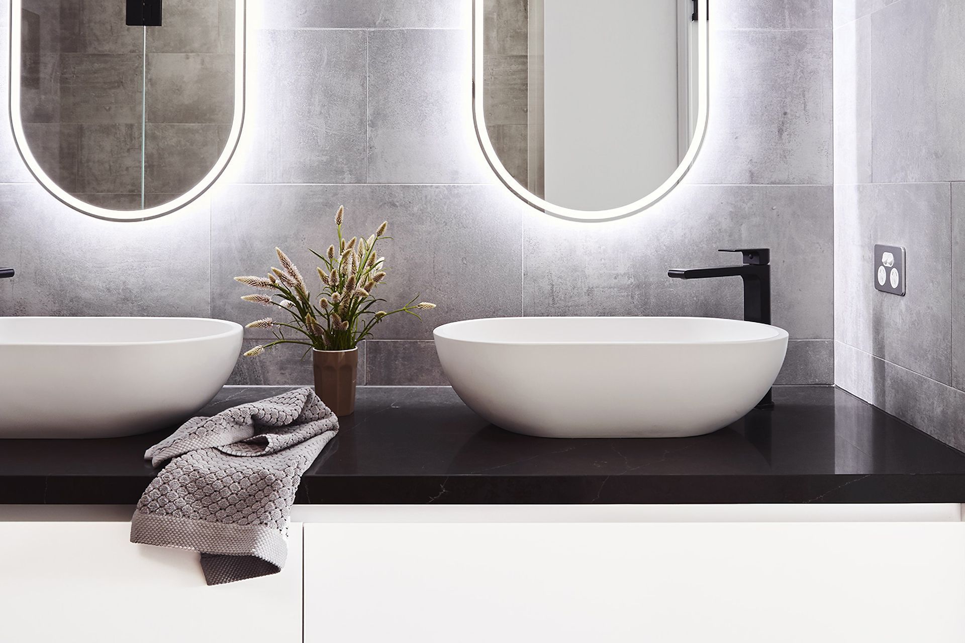 Luxury hand towels can add texture and interest as shown here in this Manly Bathroom Project