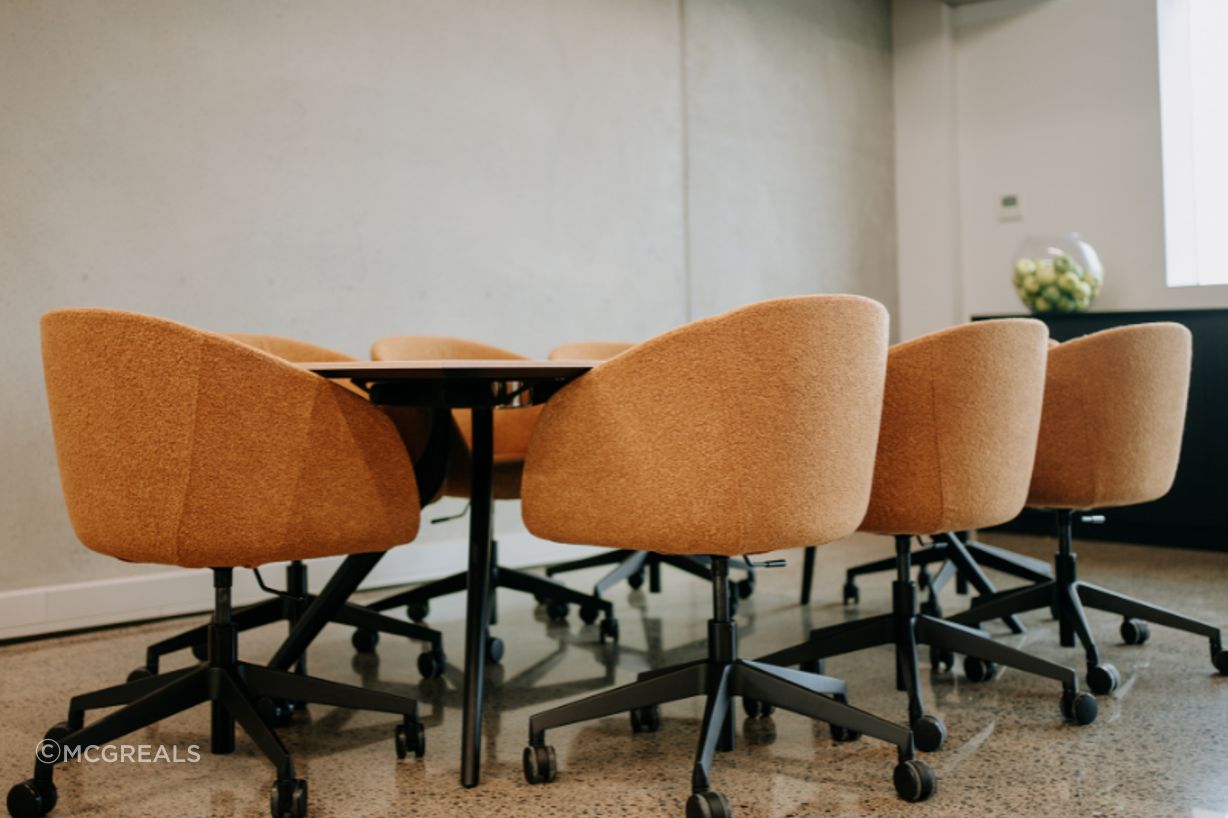 McGreals custom-upholstered Amelia chairs.