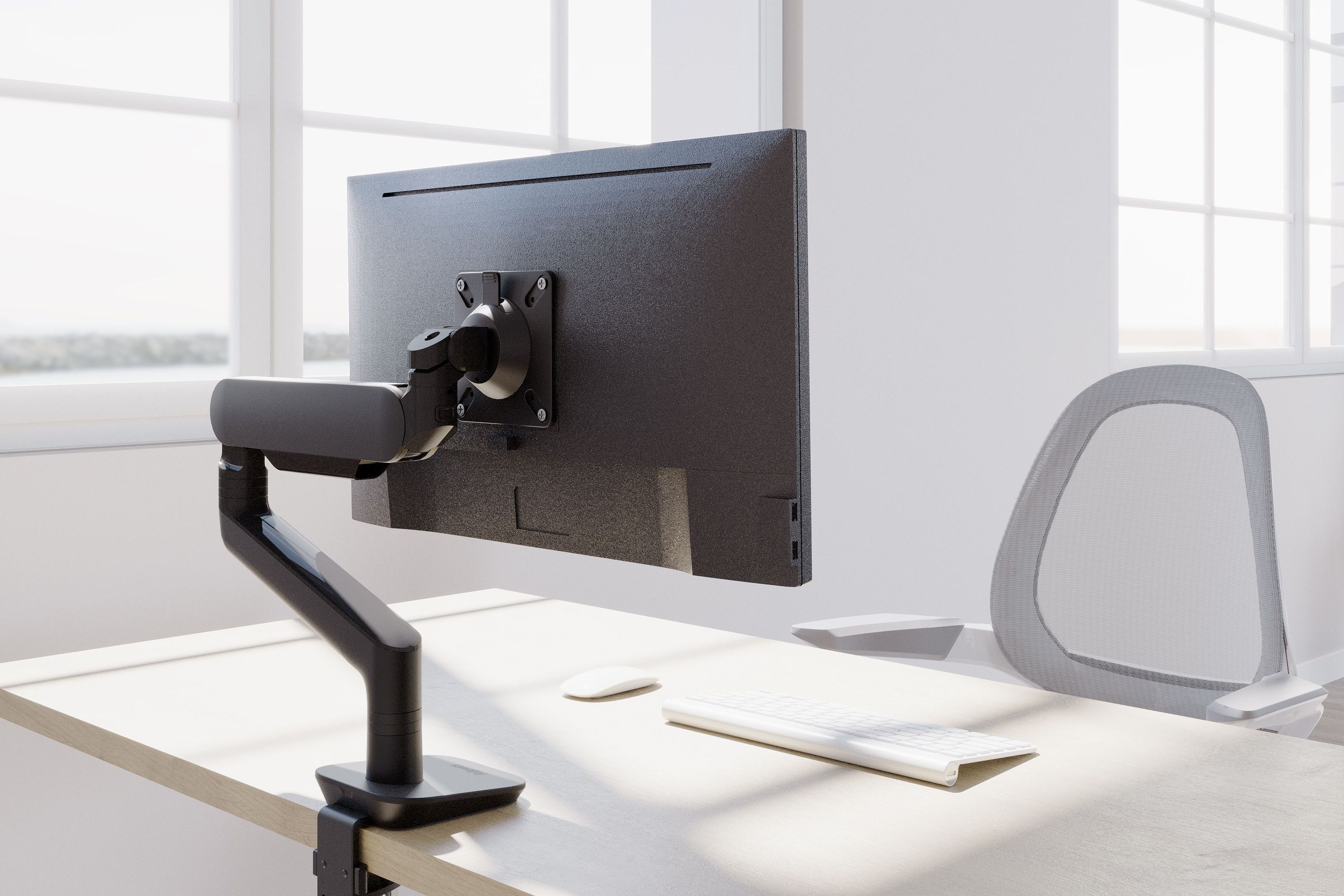 Fellowes' rising monitor arms combine sophisticated design with finger-touch dynamic height adjustment.