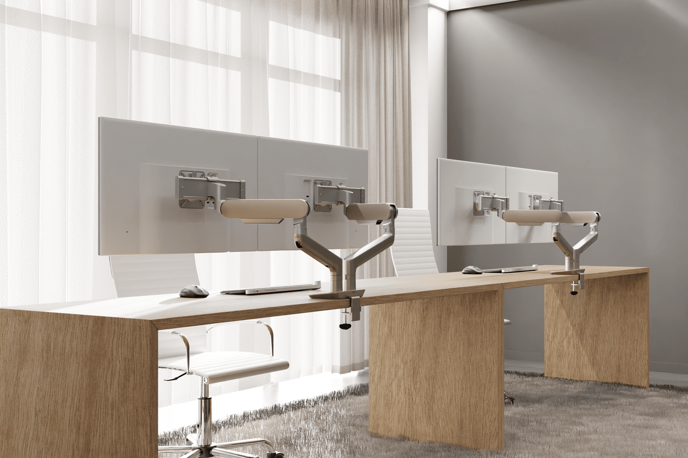 Fellowes’ Rising Monitor Arms improves efficiency and workflow by enhancing ergonomic comfort and optimising desk space.