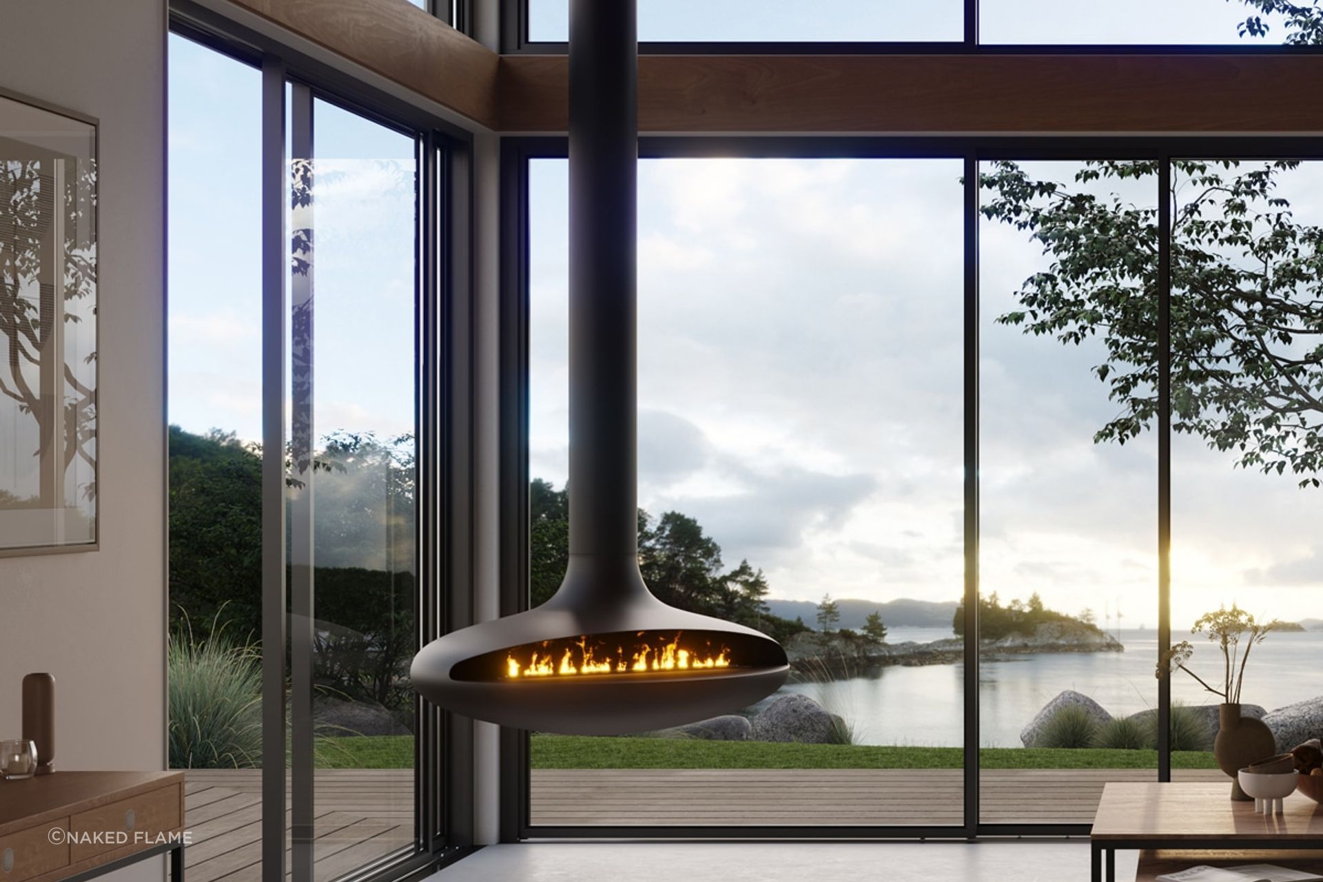 Naked Flame Curve-120 Gas Fireplace is great modern addition to any home to add a dramatic feature to your living space.