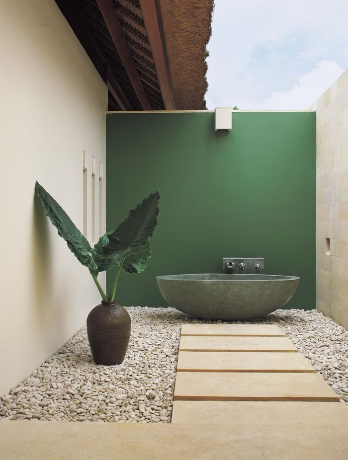 The Haven bath features in a private outdoor bathing space at Tengah Villas in Seminyak, Bali.