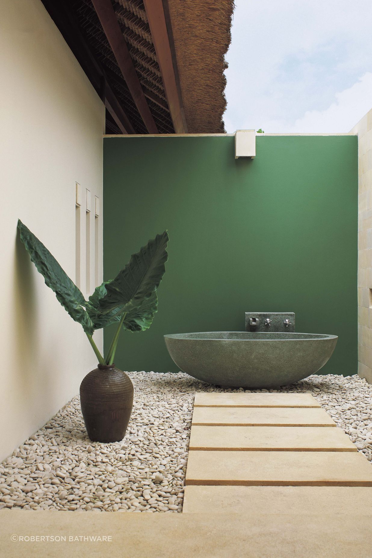 The Haven bath features in a private outdoor bathing space at Tengah Villas in Seminyak, Bali.