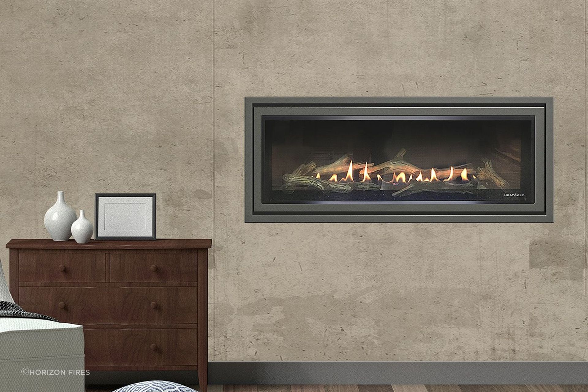 This linear gas fireplace by Horizon Fires offers warmth, ambience and a chic contemporary feel.